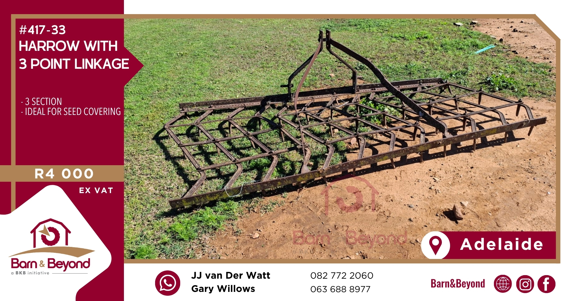 3-Section Harrow with 3-Point Linkage