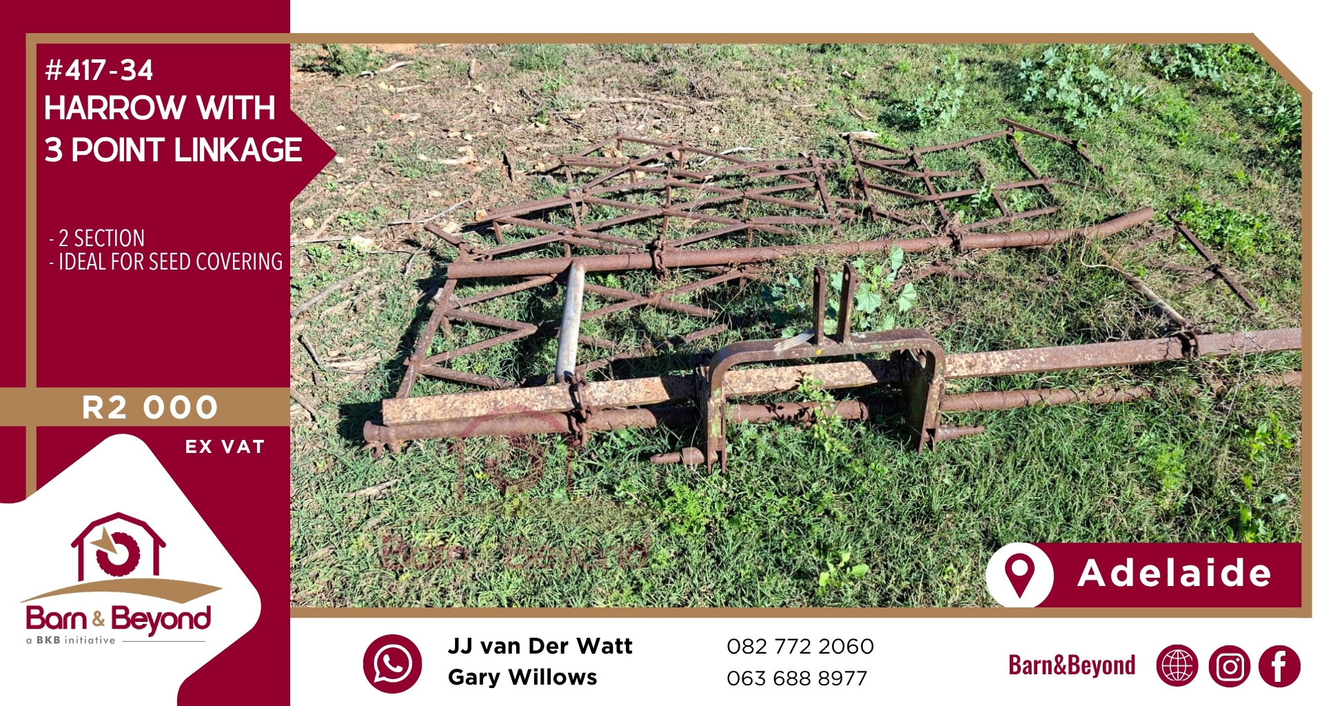 2-Section Harrow with 3-Point Linkage